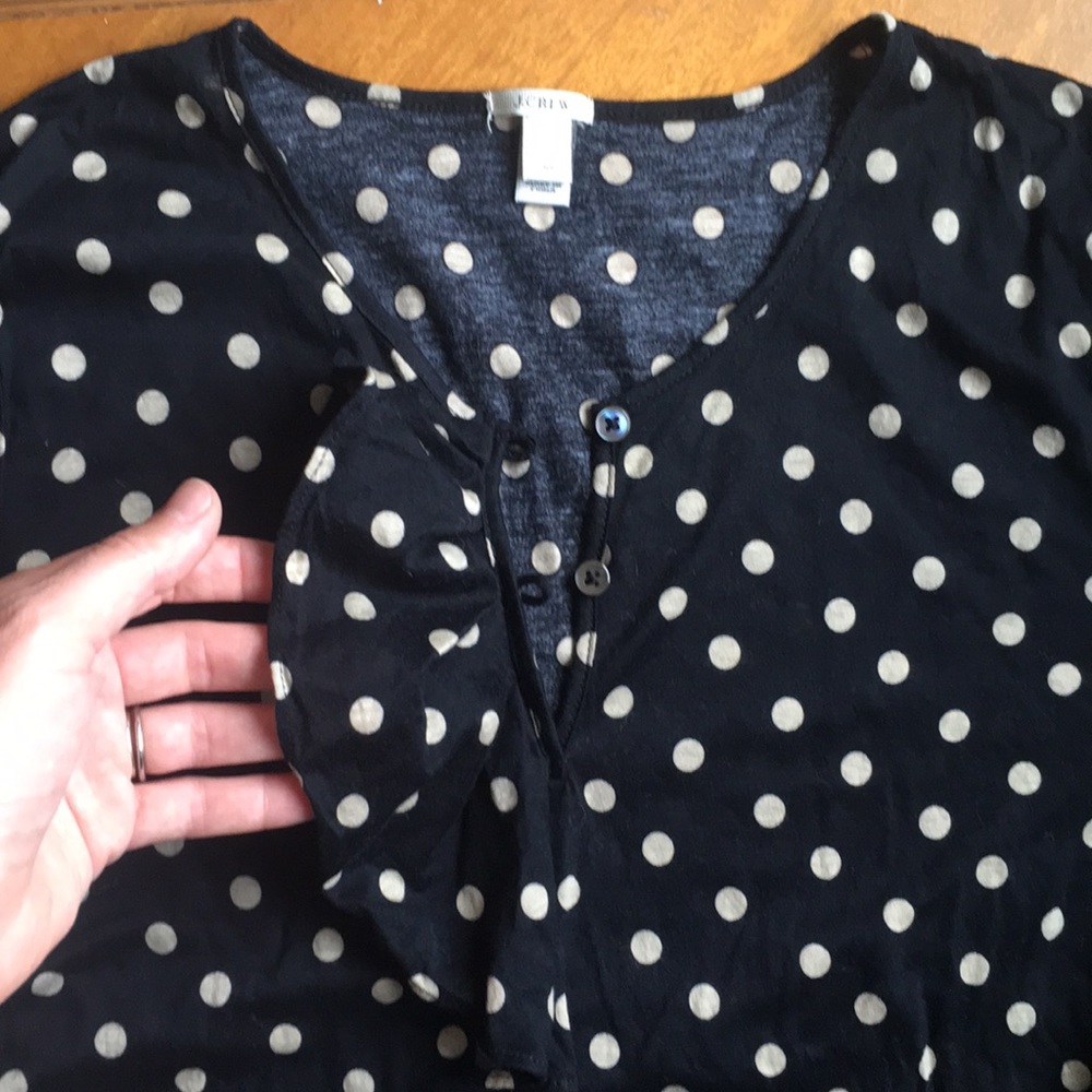 J Crew Polka-dot ruffle-front Top/blouse, Xs